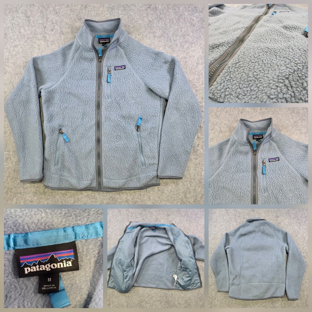 Patagonia‎ Retro Pile Fleece Jacket Mens Medium Blue Full Zip Pockets 22801